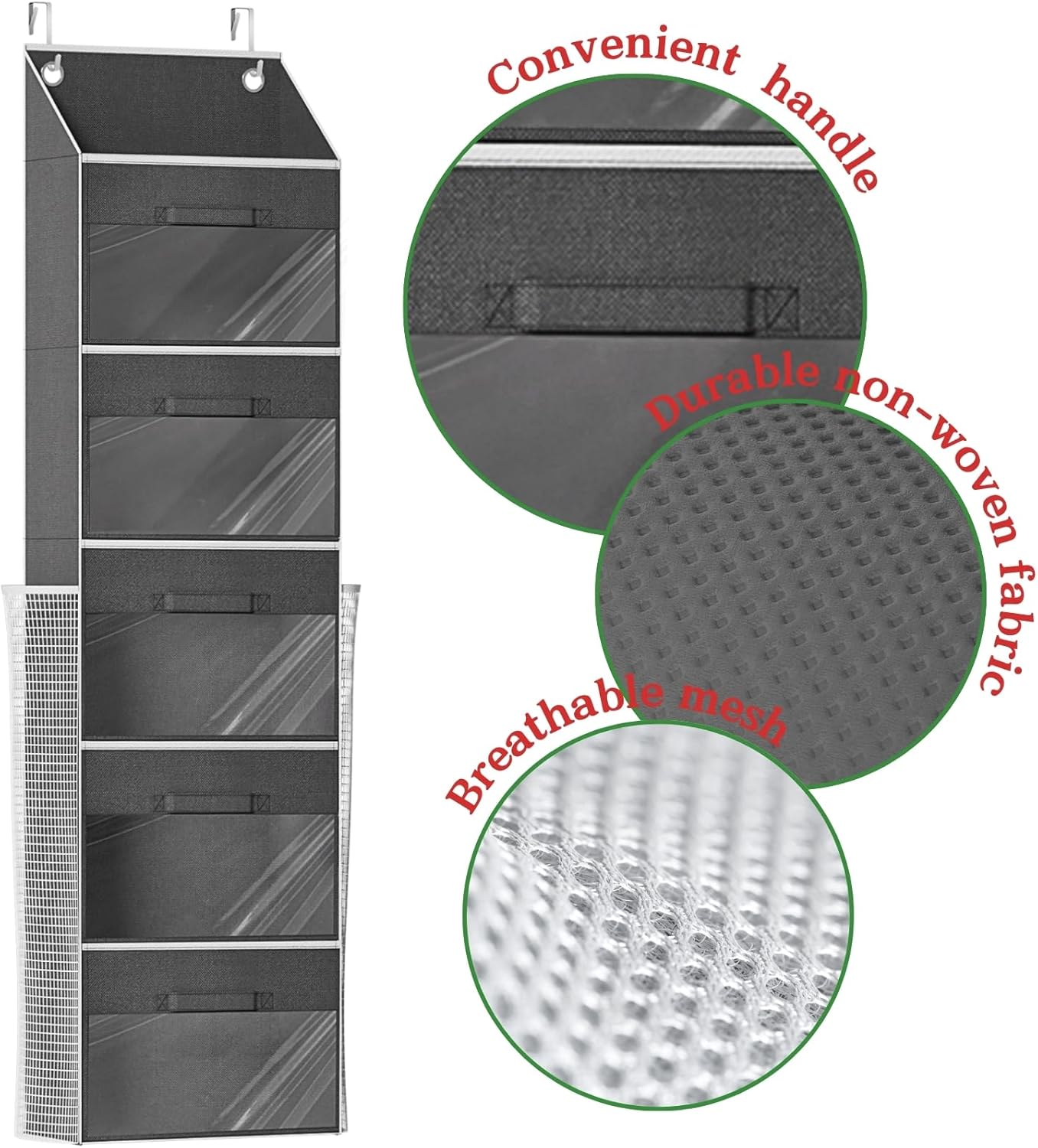 Ofiray-Home Over Door Wrapping Paper Organizer - 5 Removable Drawers & 2 Large Side Pockets for Gift Wrap Storage