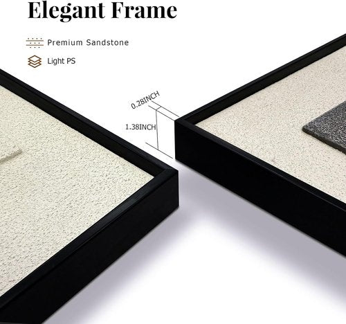 3D Textured Framed Wall Art - Modern Minimalist Geometric Decor | Neutral 3-Piece Set for Living Room, Office, 24x36 In