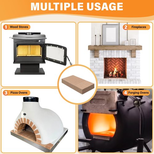 Fire bricks, Food Grade Woodstove Firebricks, 3000F, Size 9″ x 4-1/2″ x 1-1/4″, 4-Pack, Insulating Fire Bricks, Clay Firebricks Replacement for Wood Stoves, Fireplaces, Fire Pit, Kiln, Pizza Oven
