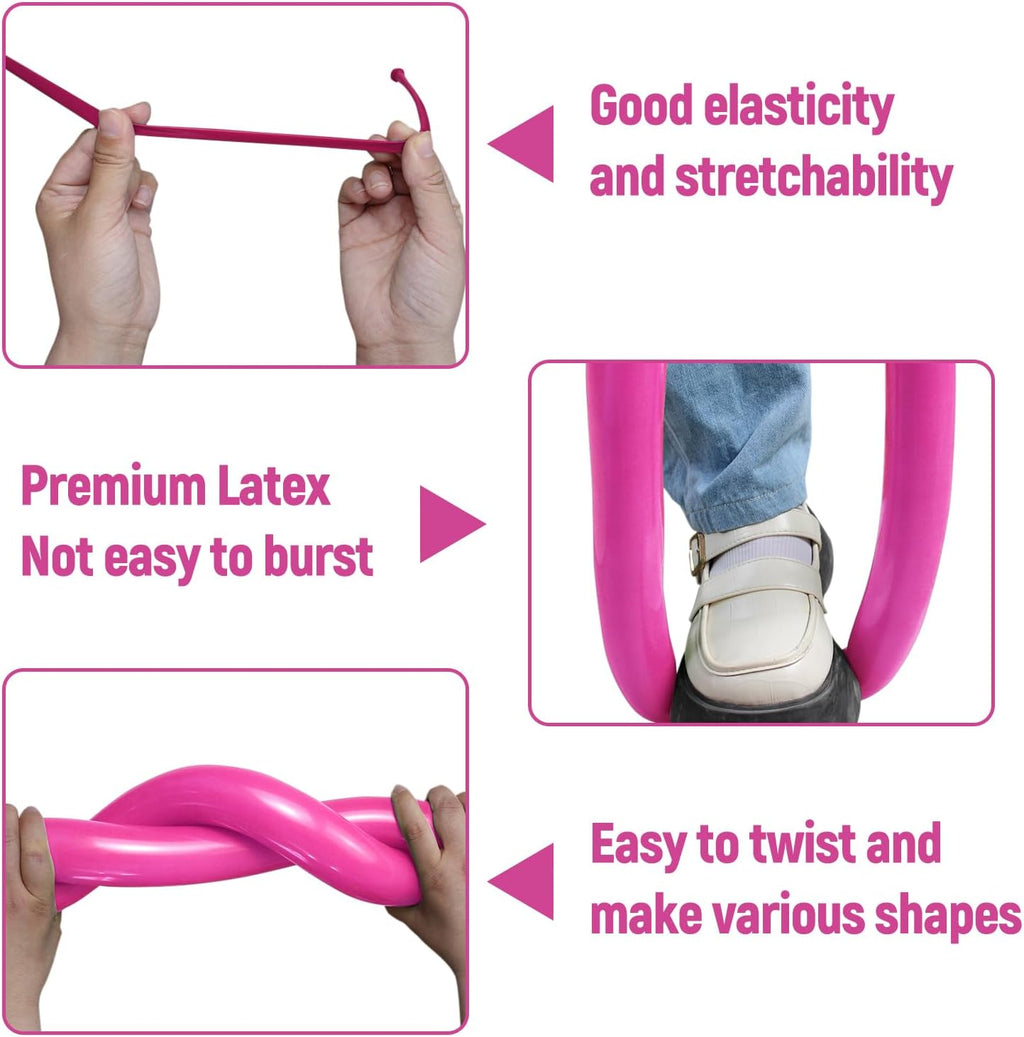 Skiennix 100Pcs Hot Pink 260Q Balloons - Thick Latex Twisting Balloons for Animal Models | Ideal for Halloween & Birthdays