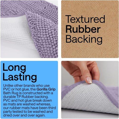 GORILLA GRIP Plush Chenille Bath Rug Mat - Soft Microfiber for Oval Toilet Base | Machine Washable, Light Purple