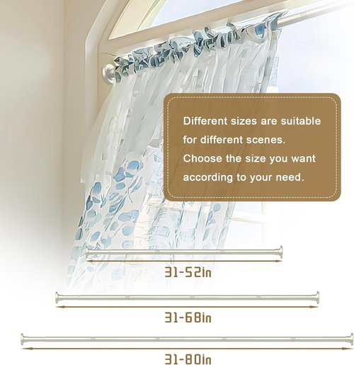 GXOACKJ Brushed Nickel Shower Curtain Rod - Adjustable 31-80 Inch Spring Tension, No Drill, Rust-Resistant
