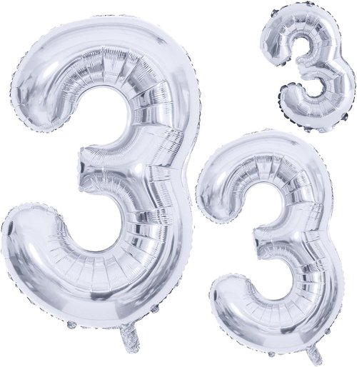 GOER Silver Foil Number 3 Balloons - Huge 42 Inch Birthday Party Decorations (3 Pack)