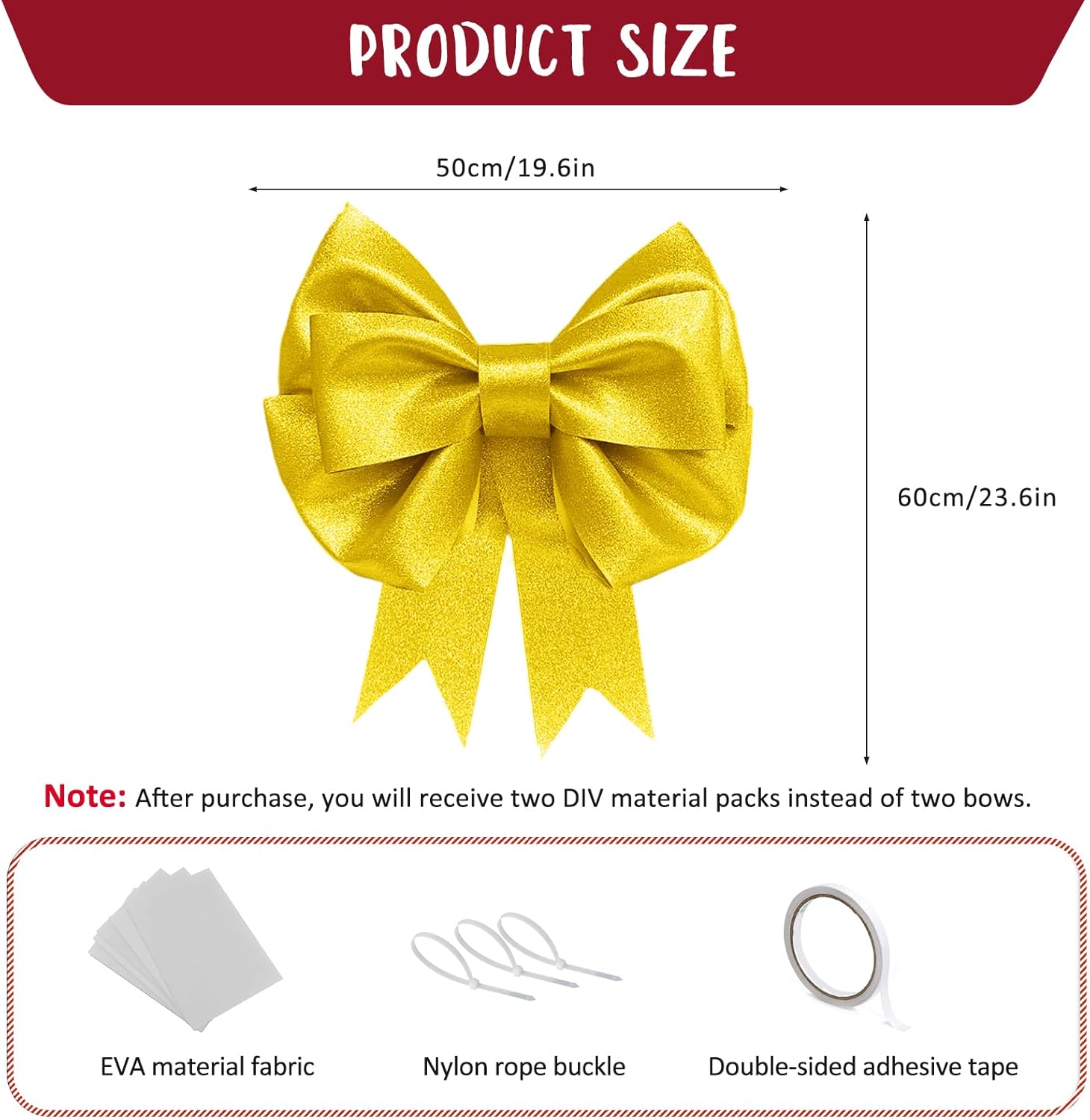 Skiennix 2 Pack Large Gold Glitter Bows - 20"x24" Giant DIY Party Decorations | Perfect for Weddings & Gifts