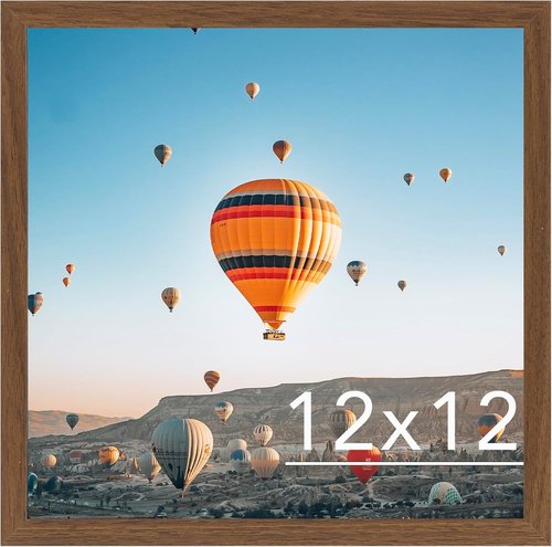 JCJMY 12x12 Inch Picture Frame - Versatile Horizontal & Vertical Wall Display | Shatter-Resistant Plexiglass, Brown
