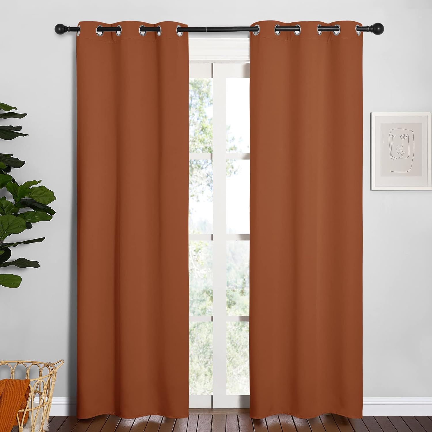NICETOWN Blackout Draperies - Thermal Insulated Curtains for Girls Room | Burnt Orange, 34 x 84 Inches