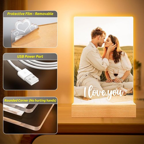 Bulaient Personalized Picture Frame - Custom Photo Frame with Night Light | Perfect Anniversary & Birthday Gift