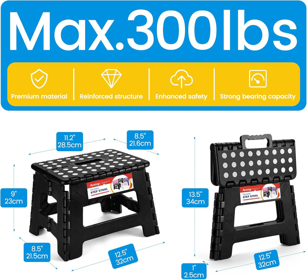 ACSTEP Folding Step Stool - Sturdy 9-Inch Collapsible Design | Non-Slip & Lightweight for Kids & Adults, 300 lbs Capacity