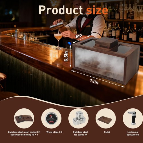 Intoo Lifes Cocktail Smoker Kit - Whiskey Smoker Kit with Smoking Gun：Black Walnut Cocktail Smoke Box, Food Tray and Wood Chips，Bourbon Old Fashioned Smoker Kit Christmas Gifts for Men，Dad（No Butane）