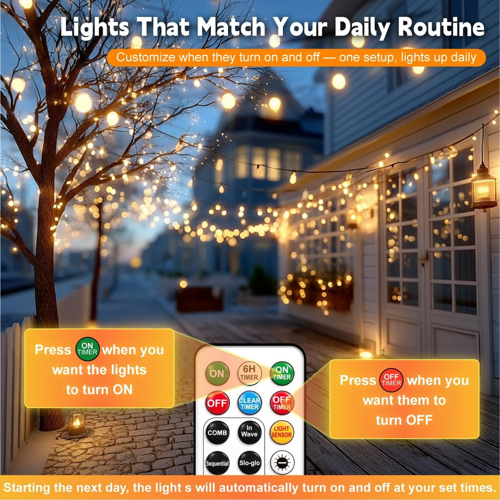 Skiennix 120L Twinkle Lights - 100 LED Rechargeable Outdoor Fairy Lights with Remote & Timer Bundle