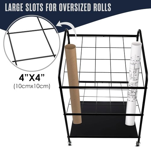 Houseables Blueprint Holder - 20 Slot Architect Storage Rack on Wheels | Durable Print Organizer