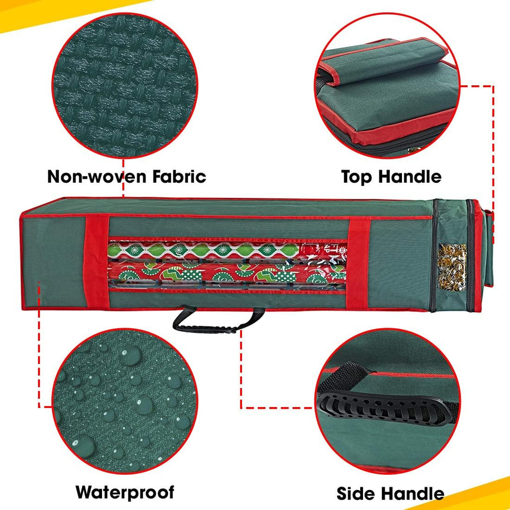 ProPik Christmas Wrapping Paper Storage Organizer Bag - Heavy Duty with Pocket & Clear Window | 47" x 10" x 10" (Green)