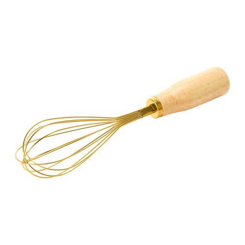 "Bloomingville Standing Stainless Steel Wood Handle, Gold Finish Whisk, 10.25""" (AH1754)