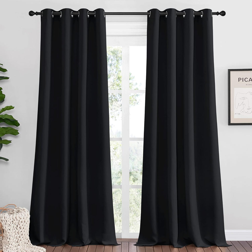 NICETOWN Blackout Curtain Shades - Thermal Insulated Grommet Drapes, 55" x 110", Black | Perfect for Summer Home Decor