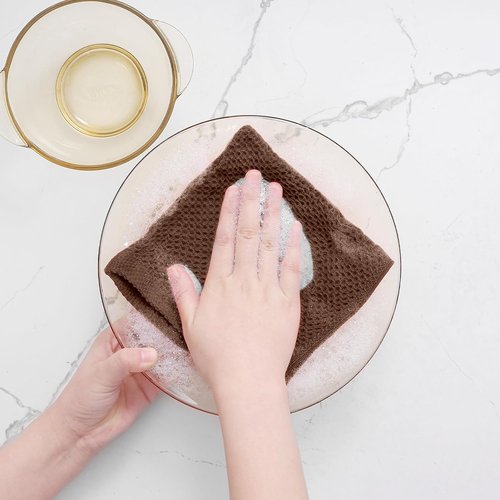 Homaxy Kitchen Dish Cloths - 100% Cotton Waffle Weave, Ultra Soft & Absorbent, 12 x 12 Inches, 12-Pack, Coffee