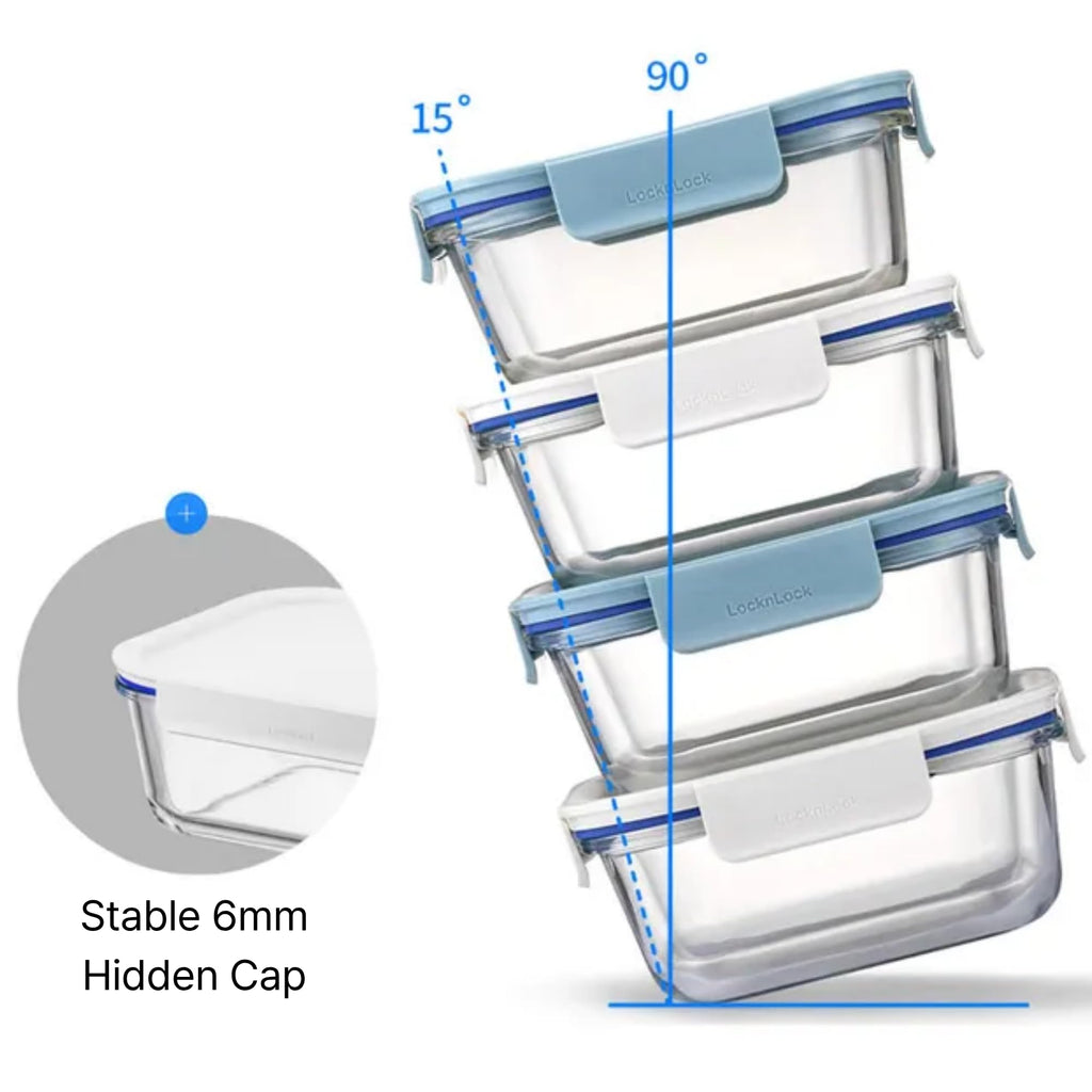 LocknLock LNG445S3M The Clear Borosilicate Glass Food Storage Containers with Lids, 6-Piece Set for Kitchen, Lunch, Meal Prep, Leftovers, Leakproof, Freezer, Microwave, and Dishwasher Safe, Mint