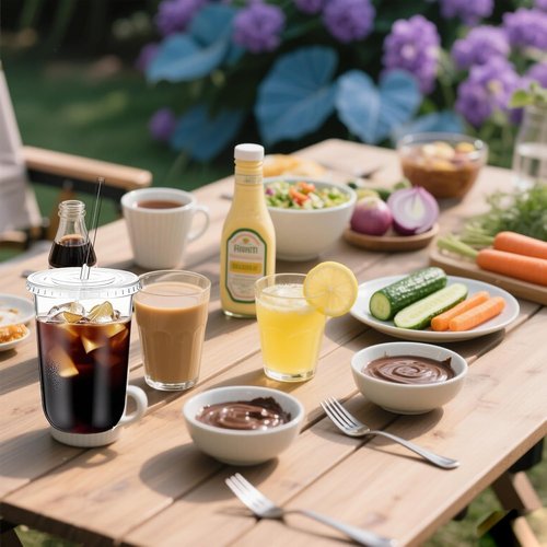 MOQRUAO 100 Sets Clear Plastic Cups with Lids and Straws, 20 oz Disposable PET Cups for Iced Coffee, Smoothies, Cold Drinks, Juice, Party, Coffee (100, Black (20 oz))