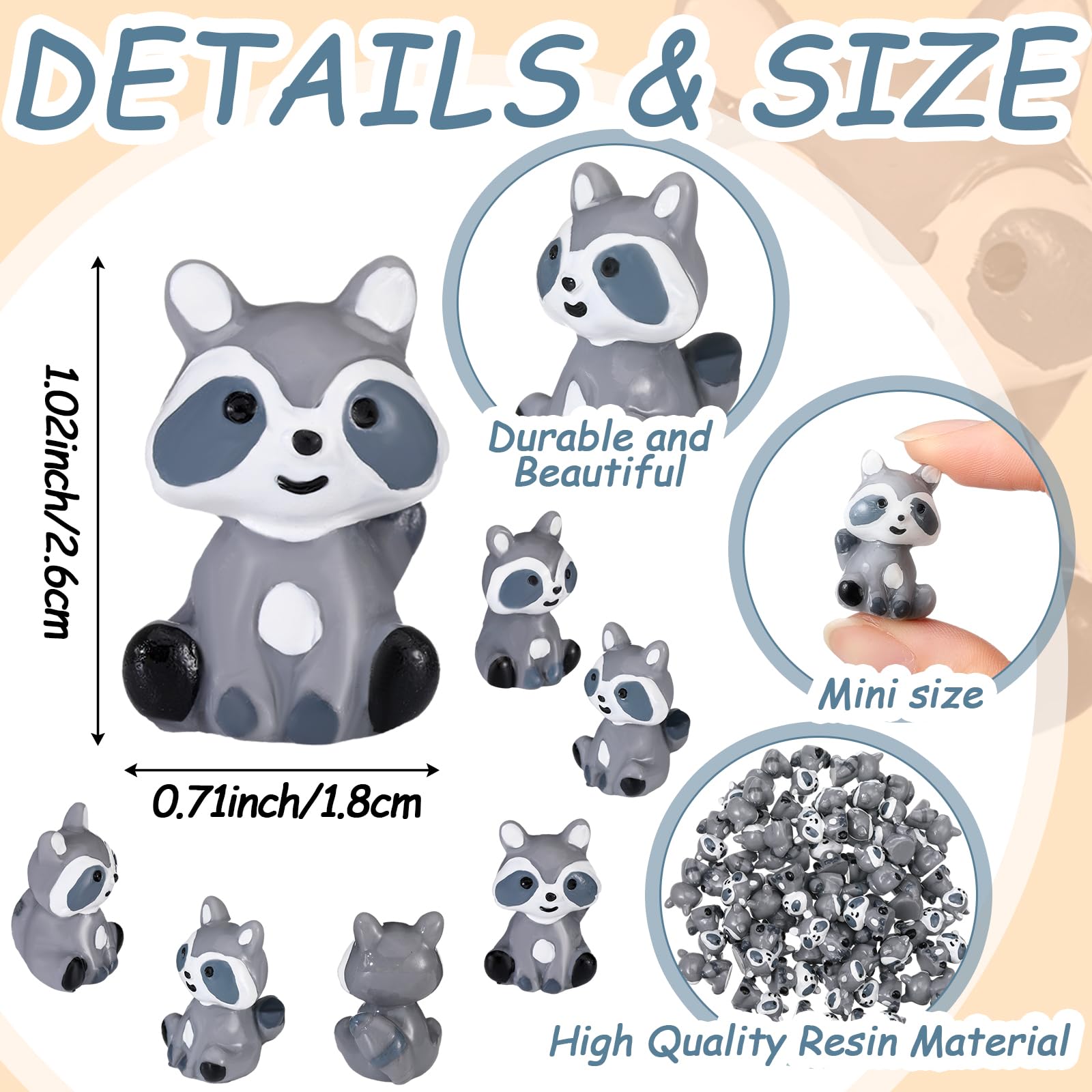 Seenelling 50 Pcs Mini Raccoon Figurine Bulk Resin Miniature Tiny Animals Figures Small Little Cute Raccoon Home Decor for Cabin Lodge Rustic Cake Toppers Desktop Home Decor(Sit)