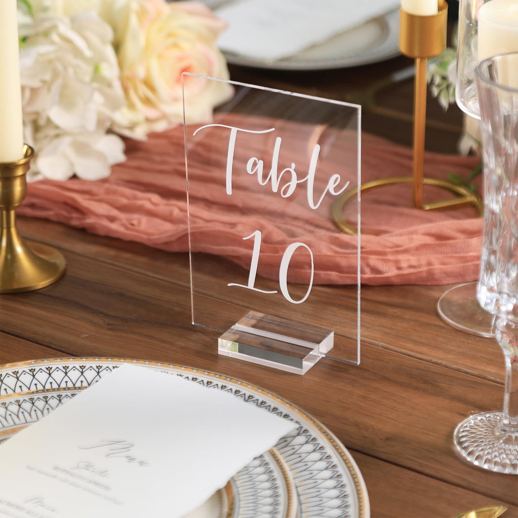 UNIQOOO Acrylic Wedding Table Numbers 1-40 with Stands | 4x6 inch Printed Calligraphy, Clear Table Number Signs and Holders | Perfect for Wedding Reception, Centerpiece Decoration, Event, Party