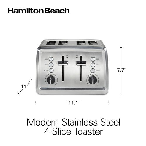 Hamilton Beach 4 Slice Toaster with Extra-Wide Slots, Bagel Setting, Toast Boost, Slide-Out Crumb Tray, Auto-Shutoff & Cancel Button, Stainless Steel (24798)