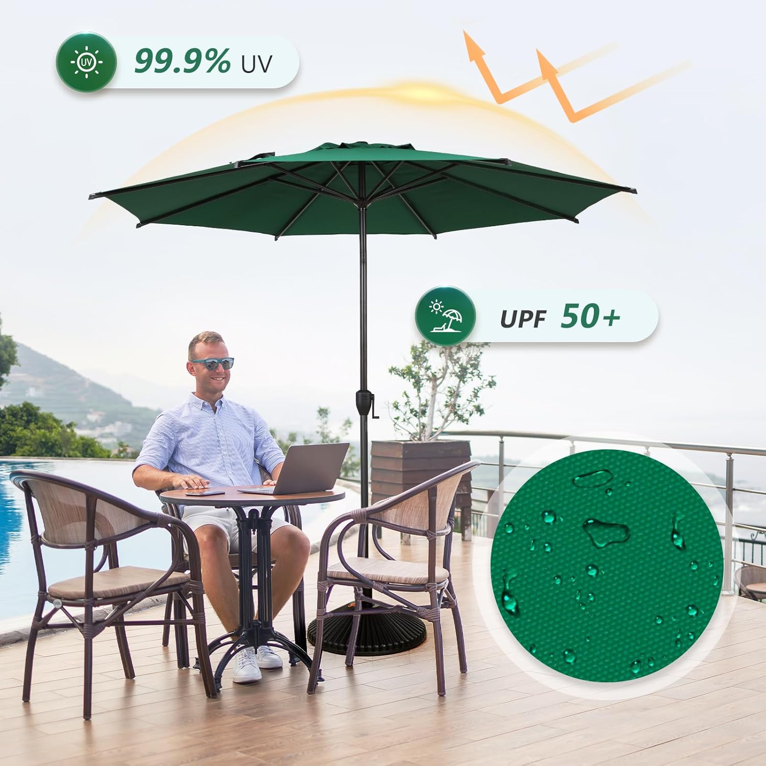 Abba Patio 9FT Lyon Outdoor Patio Umbrella - UV Protection, Waterproof, Push Button Tilt - Dark Green