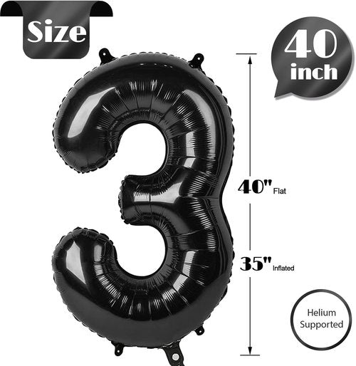 Black Number 3 Balloon by [Brand Name] - 40 Inch Birthday Decoration for 3rd Year Party