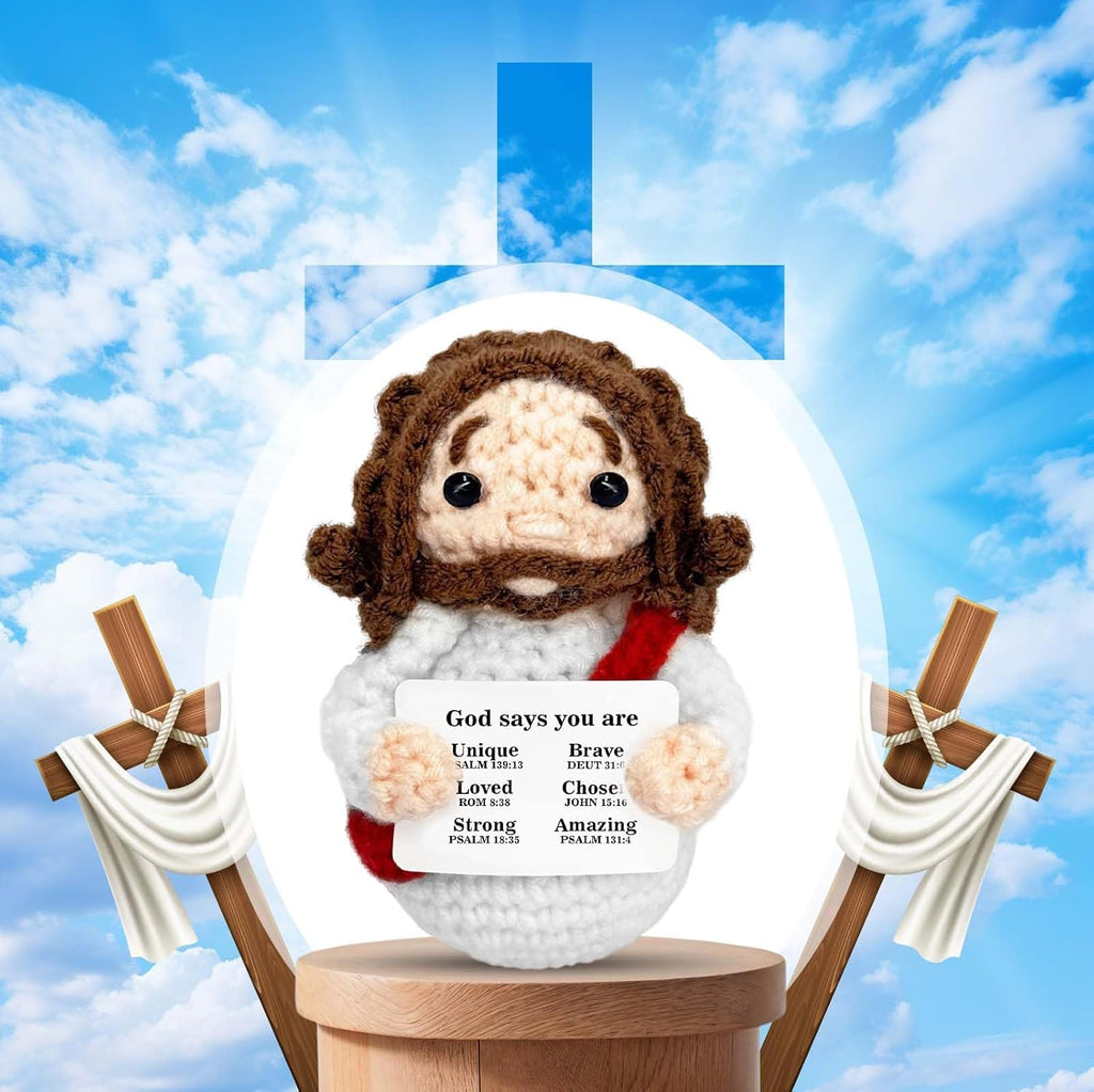 Mini Jesus Plush | Cute Christian Gift for Women & Kids | Red Crochet Stuffed Decoration