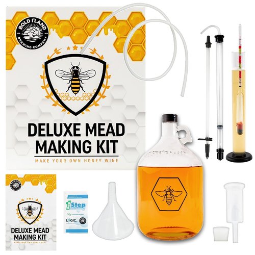 Complete Mead Making Kit for Beginners – Home Brewing Starter Kit – Includes 1 Gallon Glass Jug Carboy - Alcohol Hydrometer for Alcohol Test – Auto Siphon – Airlock – How to Guide and More