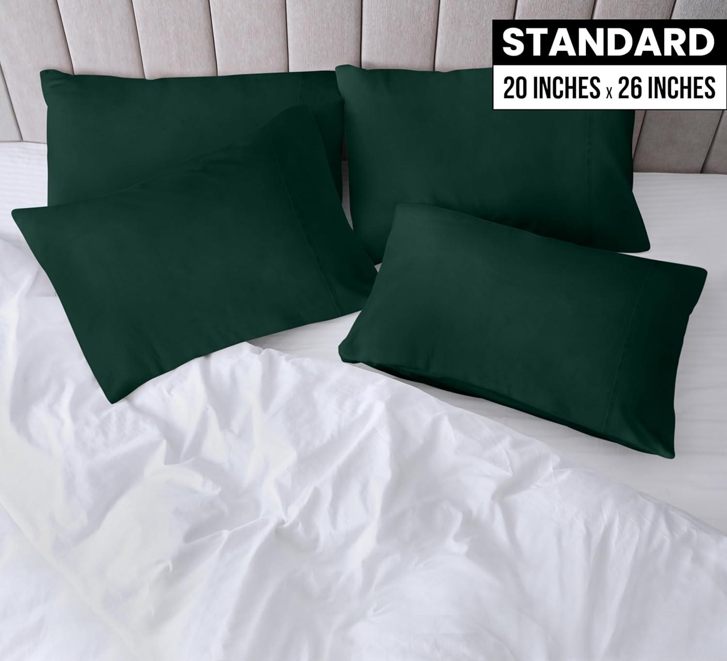Utopia Bedding Standard Pillow Cases - Soft Brushed Microfiber - 4 Pack, Emerald - 20 X 26 Inches