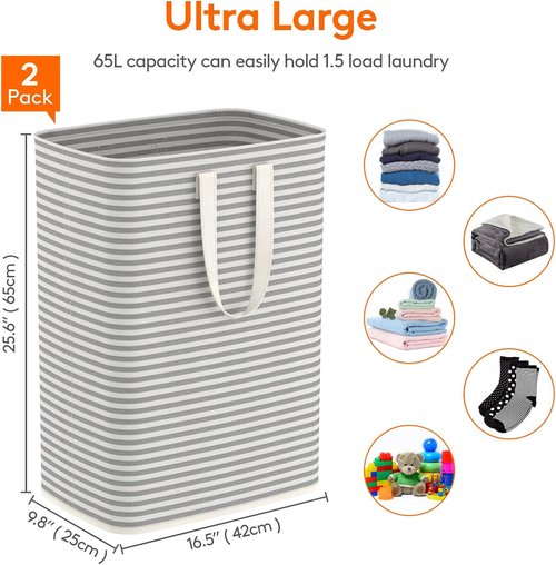 Lifewit Laundry Basket - 65L Collapsible Hamper with Reinforced Handles | Waterproof Design, Grey