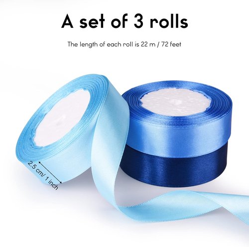 Astarón Blue Satin Ribbon - 1 Inch Solid Color Fabric for Wedding Bouquets, Gift Wrapping & Crafts