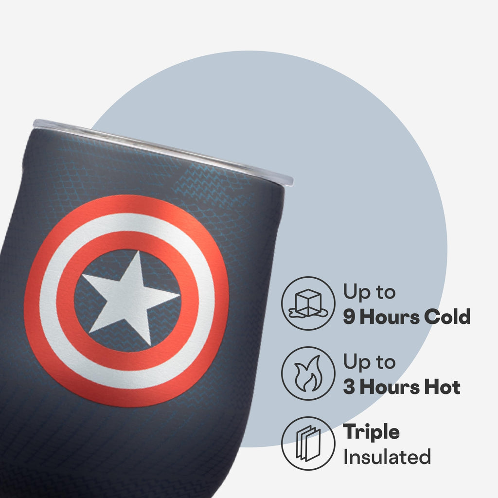 Corkcicle Stemless Insulated Wine Glass Tumbler - Keeps Beverages Cold 6 Hours & Hot 3 Hours - Stainless Steel - Easy-Grip - Summer Drinkware Gift - Keeps Drinks Ice Cold - 12 oz - Captain America