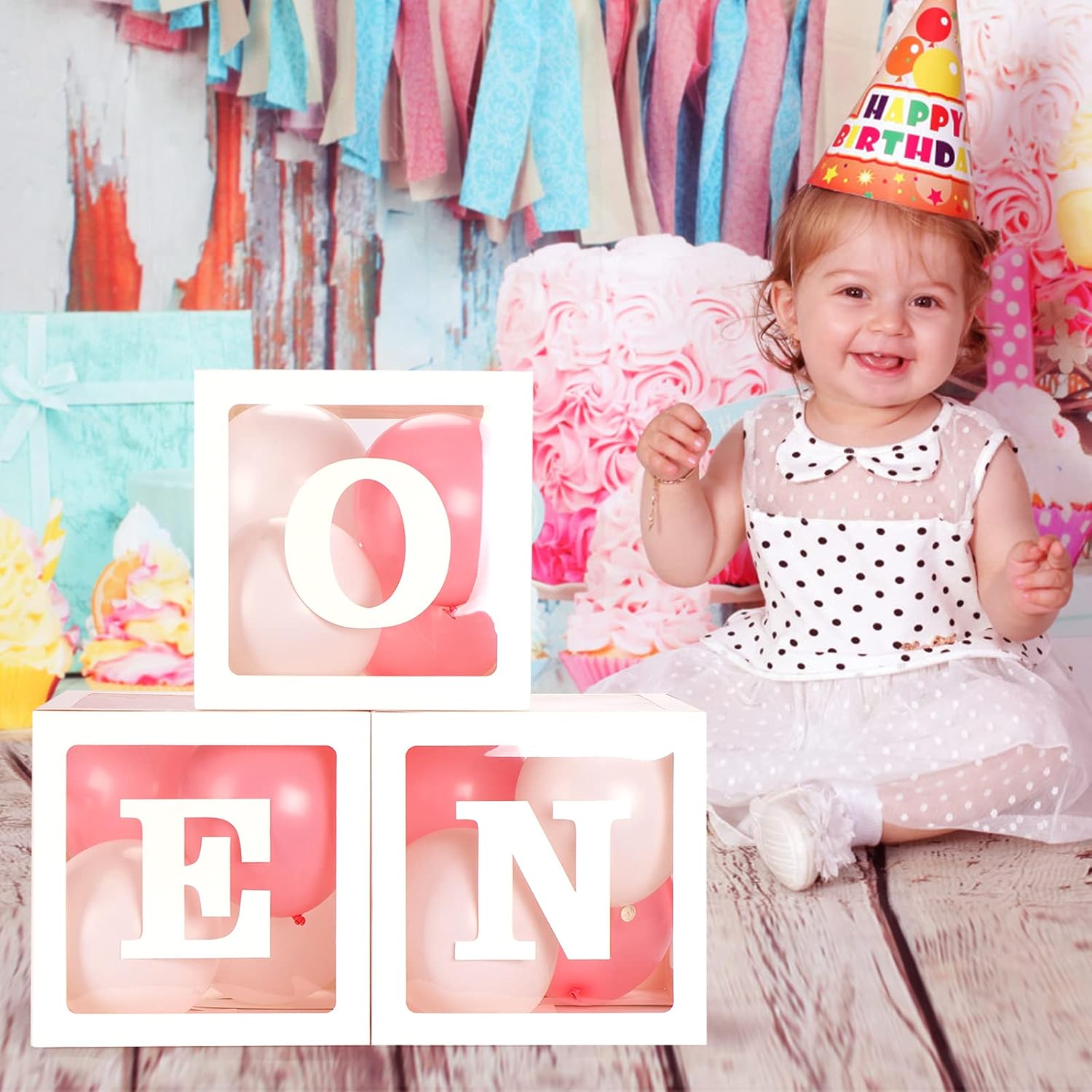 Voircoloria 1st Birthday Decorations for Boys - 3-Piece Photo Prop Boxes with Letters (White)