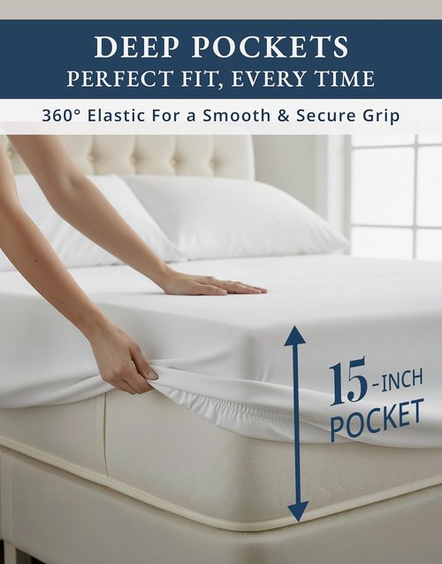 100% Egyptian Cotton Sheets King Size - Ultra-Soft & Breathable 4-Piece Set with Deep Pockets | Luxurious White Sateen Weave