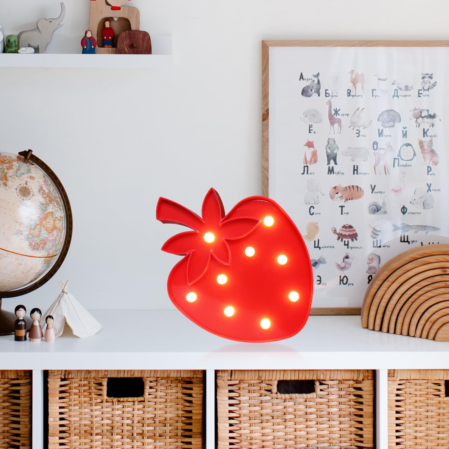 Vicila Strawberry Night Lights LED Marquee Signs, Battery Operated Strawberry Shaped Lamp for Christmas Kids, Baby, Child, Girl Gift, Nursery Room, Wall Decor- Strawberry