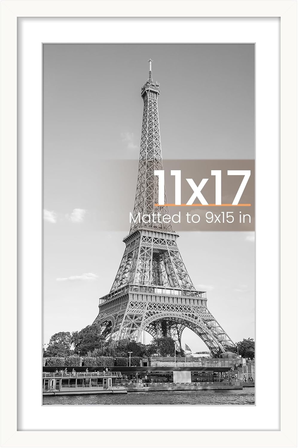 Upsimples 11x17 Picture Frame - Versatile Display for 9x15 Photos with Mat or 11x17 Without - White