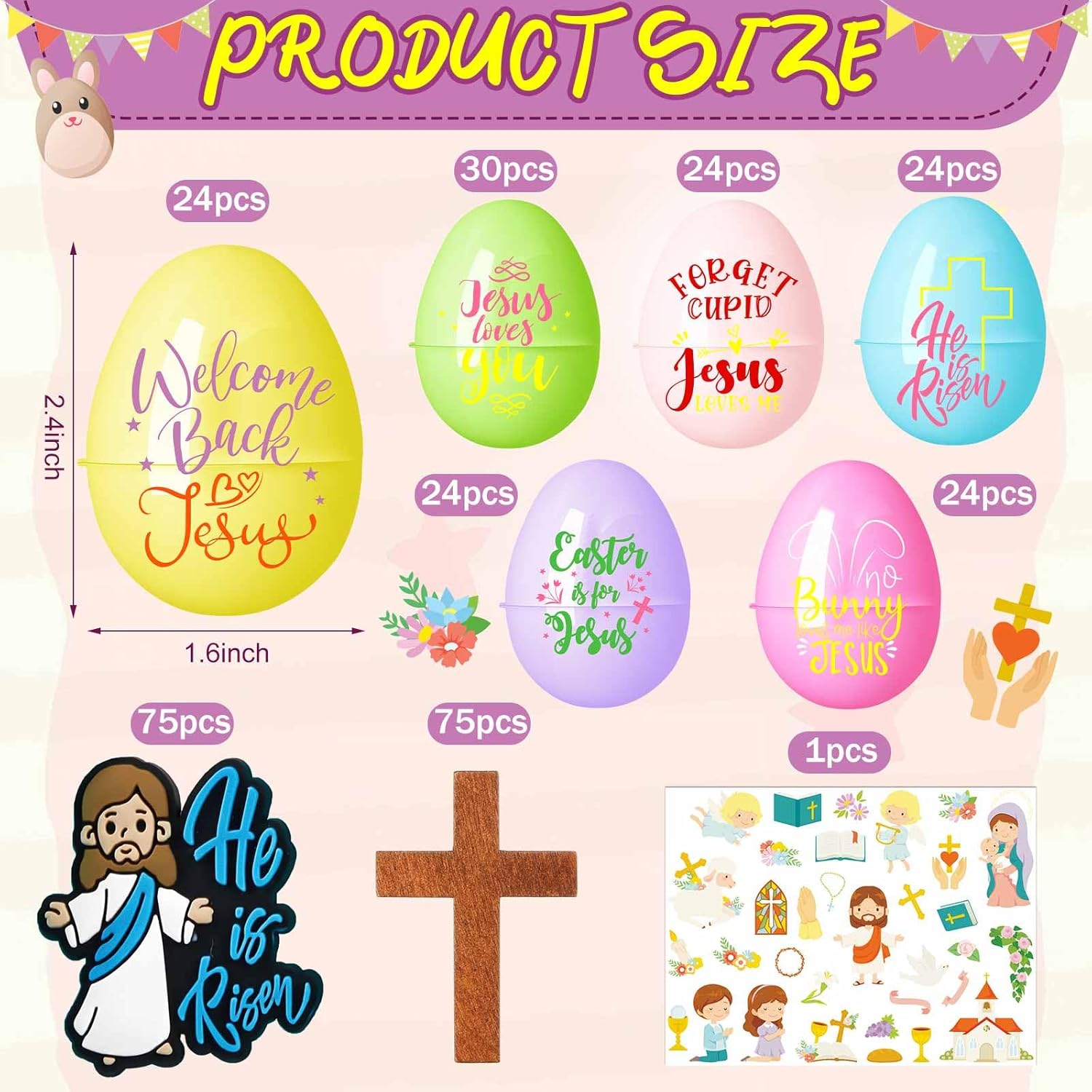 Mini Jesus Figurines Easter Eggs by [Brand Name] - Religious Basket Fillers | 50 Pack of Unfilled Plastic Eggs for Kids' Parties