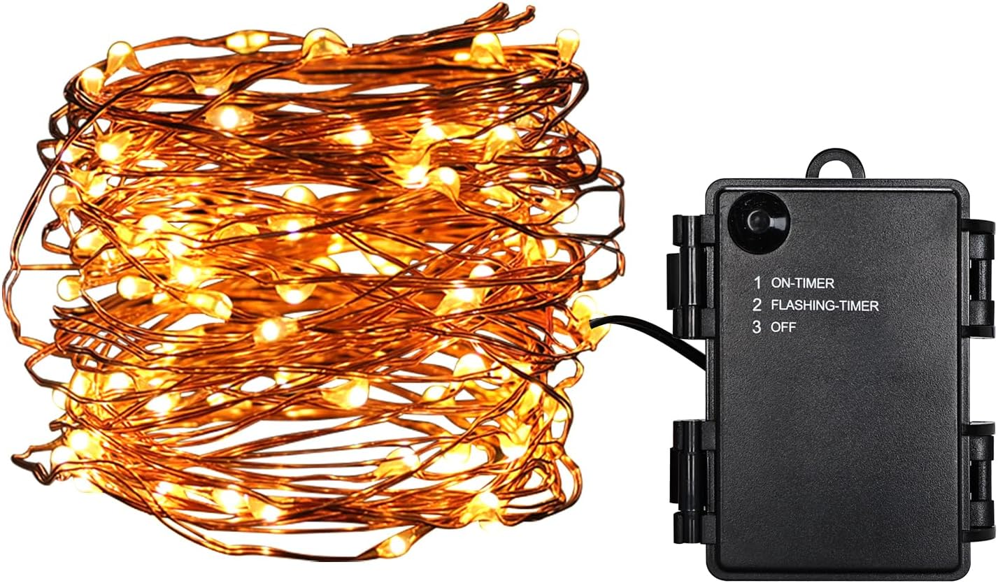 Skiennix Mini Battery-Powered Copper Wire Fairy Lights - 16ft Warm White String Lights for Bedroom, Christmas, Weddings & Parties