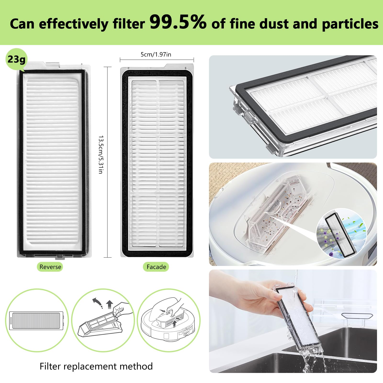 Yivy Vacuum Cleaner Replacement parts Compatible with Roborock Qrevo pro/Qrevo MaxV/Qrevo S/Qrevo plus,2 Main Brush Roller,6 White Side Brush,4 Hepa Filters,8 Mop Pads,6 Dust Bags (White-29)