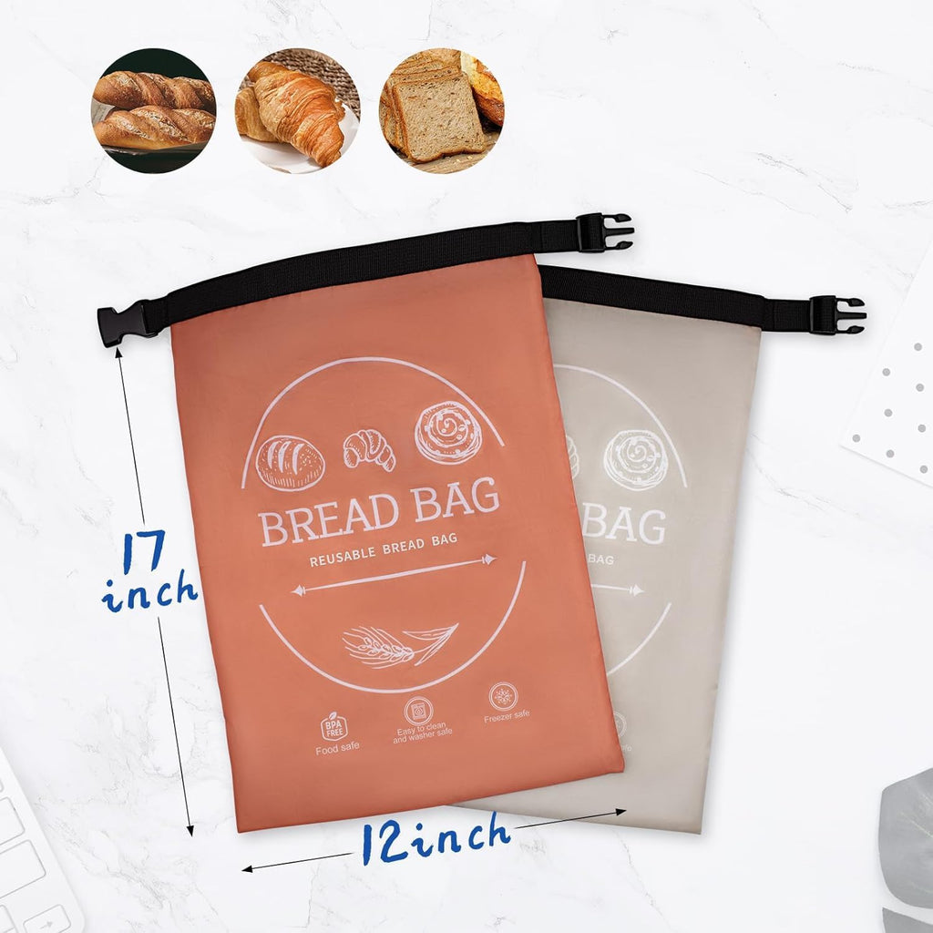 Beeswax Bread Bags - 2 Pack XL Reusable Food Storage Bags for Sourdough | Eco-Friendly & Freezer-Safe (Orange & Grey)