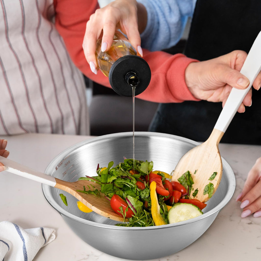 Stainless Steel Mixing Bowls 3 Packs Nesting Baking Supplies Small Thicker Stainless Steel Flat Bottom Stackable Salad Bowl Mixing Bowls Set for Cooking, Baking, Salad,Serving(1000/1500/2000ml)