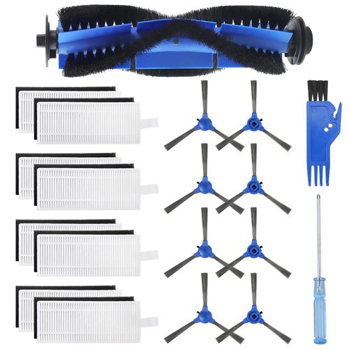 Replacement Parts for Eufy Robovac 11s, 12, 15C, 15T, 25C, 30, 30C, 35C Vacuum Parts, the eufy filter replacement parts include: 8 side brushes, 8 hepa filters, 1 rolling brush, 1 cleaning brush