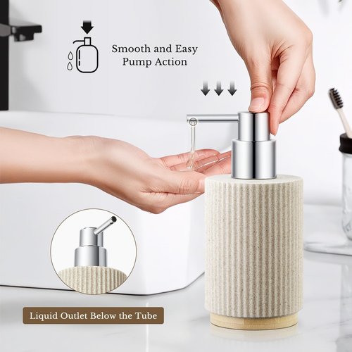 Z ZONAMA 7PCS Bathroom Accessories Set, with Soap Dispenser, Q-tip Holder, Toothbrush Holder, Tumbler, Soap Dish, Vanity Tray, Bathroom Set Complete Organizer Countertop for Modern Decor, Beige