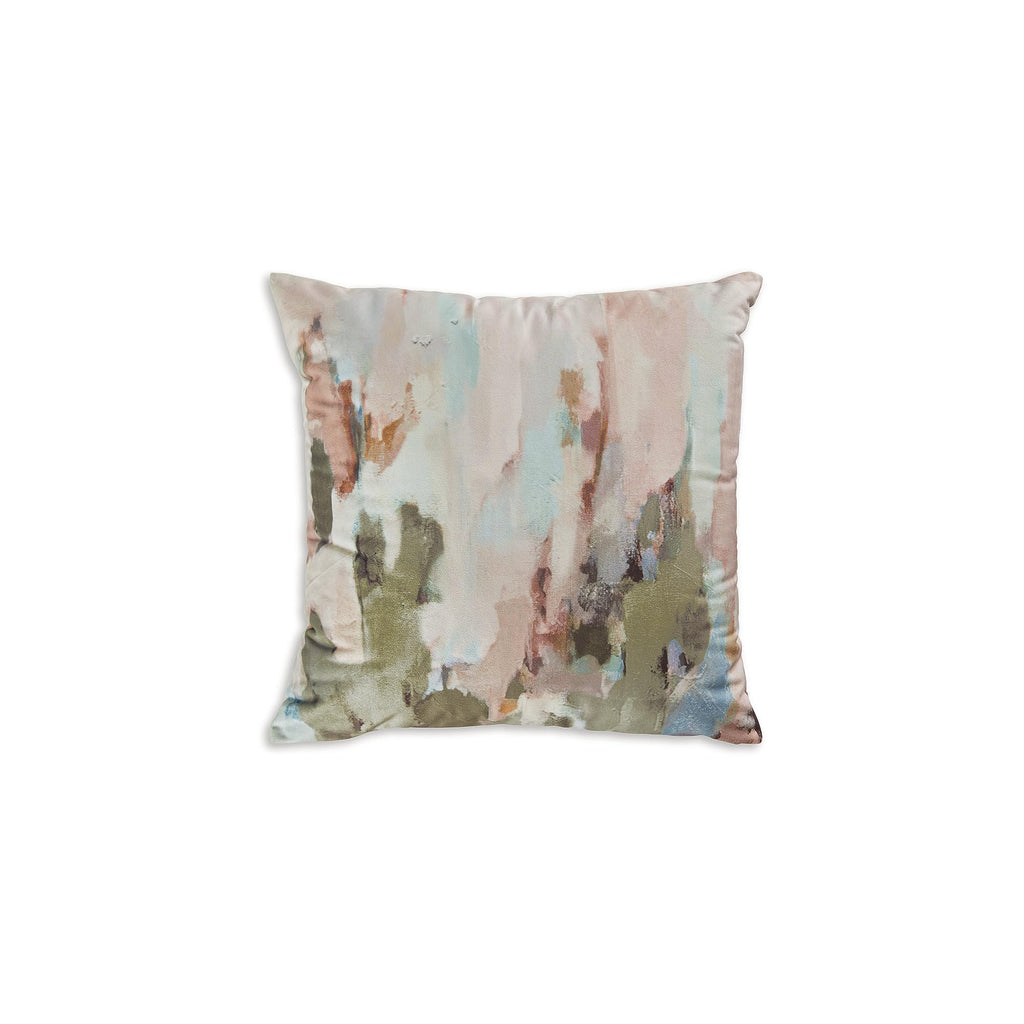 Signature Design by Ashley Lauretwood Contemporary Machine Washable Astract Watercolor Design Accent Pillow with Zipper Closure, Pink & Green