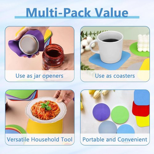 Non-Slip Rubber Jar Opener Pad 8pcs - Easy Grip Kitchen Tool for Opening Lids, Cans & Bottles - Ideal for Arthritis & Weak Hands