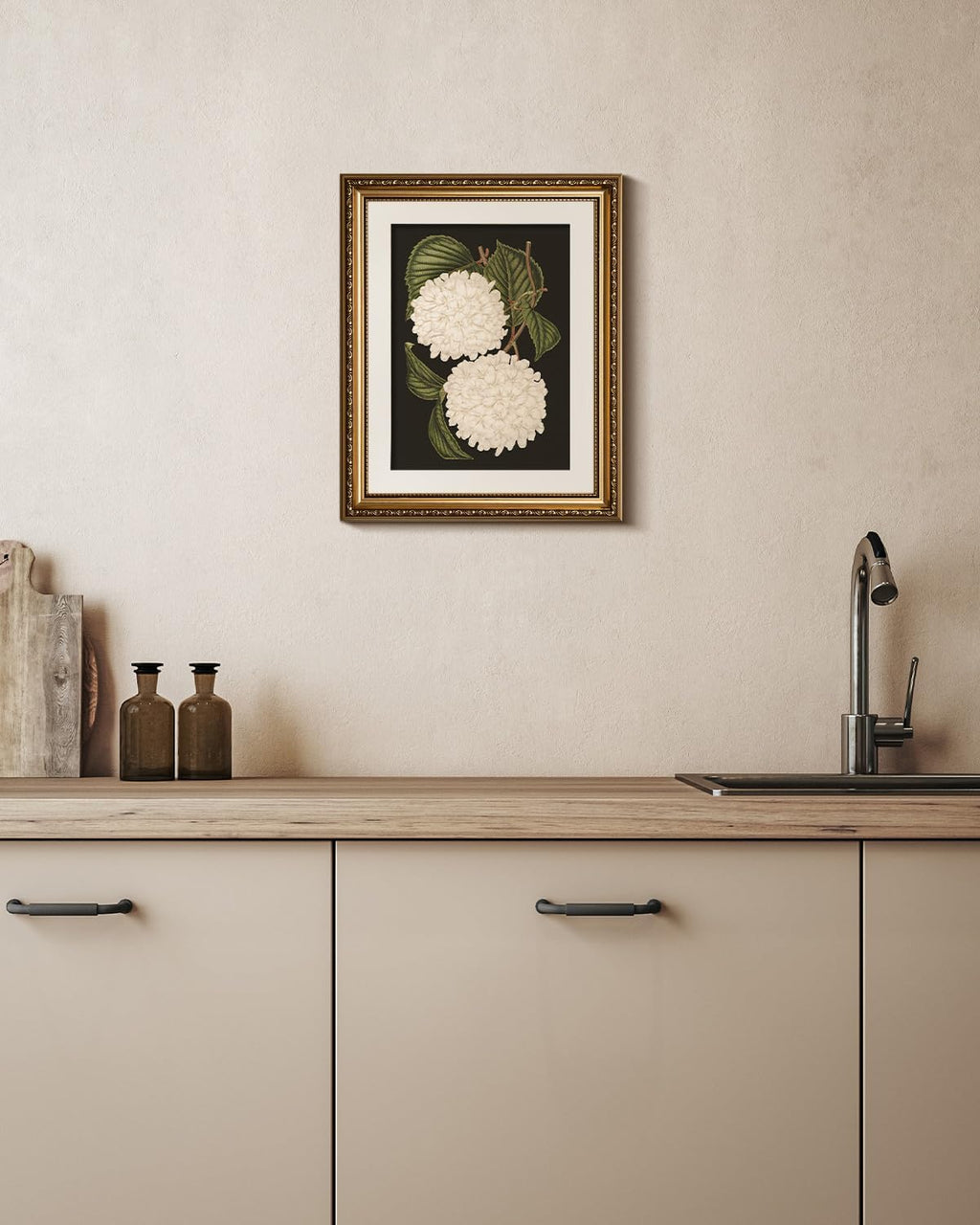 VIYYIEA Gold Framed Canvas Print - White Hydrangea Oil Painting for Home Decor | 13x16in Aesthetic Wall Art