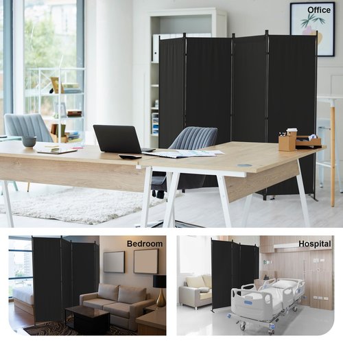 Kecreque Room Divider 4 Panel Partition Room Dividers & Folding Privacy Screens w/ 3 Metal Feet 6FT Portable Wall Doubles as a Dressing Screen Portable Wall for Office Kitchen Children's Room,Black