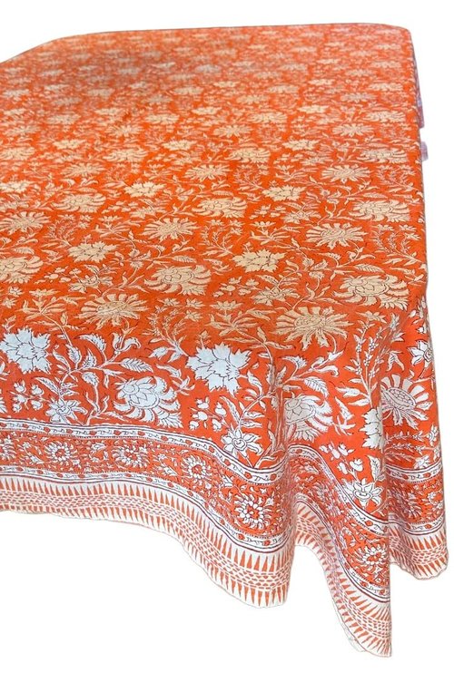 Seasons Made Simple Orange Cotton Floral Tablecloth, 72 x 120 inches, Decorative Tablecloth, Fall, Thanksgiving, Orange Tablescape, Autumn Pattern