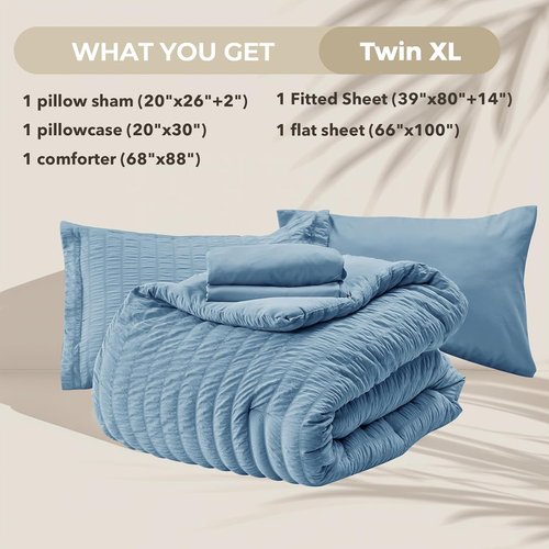 HYMOKEGE Twin XL Comforter Set - Luxury 5-Piece All-Season Bedding in Mineral Blue with Sheets & Pillowcase