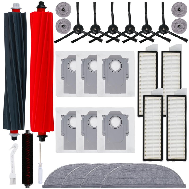 29 PCS Accessories Kit for Roborock S8 Max/MaxV Ultra Robot Vacuum Cleaner, Replacement Parts Include 2 Roller Brushes, 1 High-Speed Cleaning Brush, 4 Mop Pads, 6 Dust Bags, 6 Side Brushes, 4 Filters